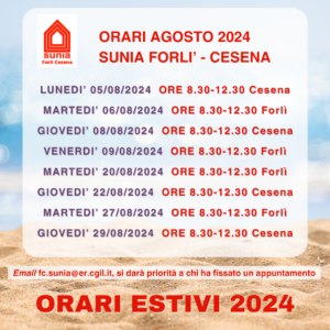 orario estivo SUNIA 2024